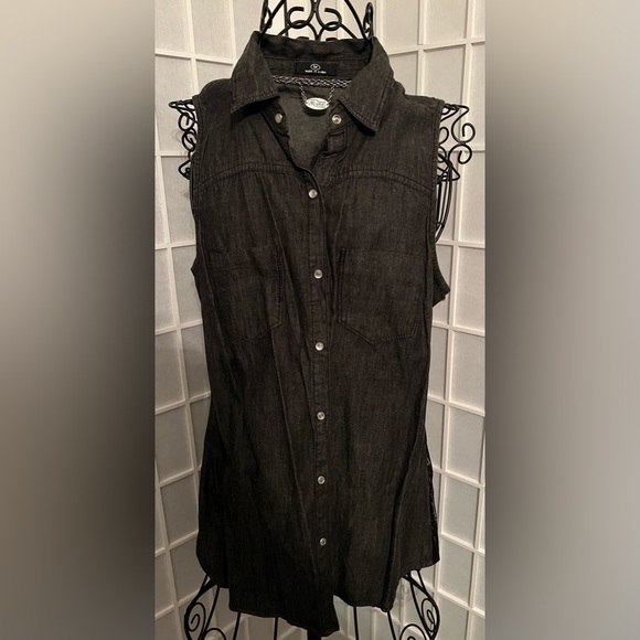 Ali & Kris Tops - ALI & KRIS Black Denim Lace Back Button Down Top